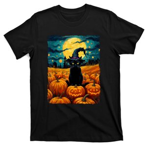 Cute Black Cat Witch Kawaii Halloween Pumpkin Gift T-Shirt