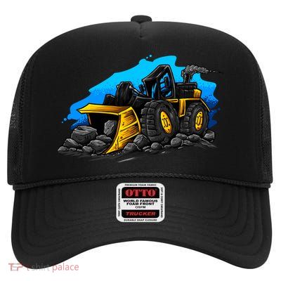Cartoon Bulldozer High Crown Mesh Back Trucker Hat
