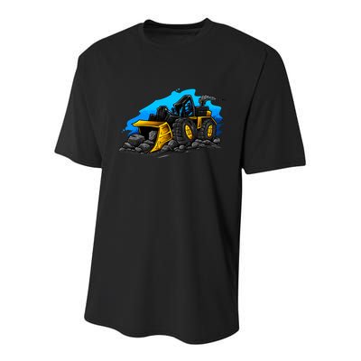 Cartoon Bulldozer Youth Performance Sprint T-Shirt