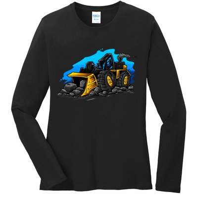 Cartoon Bulldozer Ladies Long Sleeve Shirt