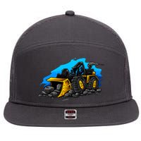 Cartoon Bulldozer 7 Panel Mesh Trucker Snapback Hat