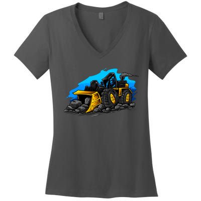 Cartoon Bulldozer Women's V-Neck T-Shirt