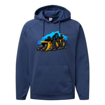 Cartoon Bulldozer Performance Fleece Hoodie