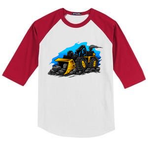 Cartoon Bulldozer Kids Colorblock Raglan Jersey