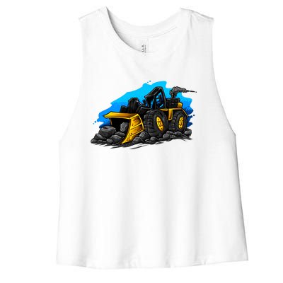 Cartoon Bulldozer Women's Racerback Cropped Tank