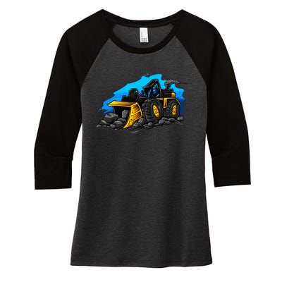 Cartoon Bulldozer Women's Tri-Blend 3/4-Sleeve Raglan Shirt