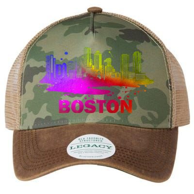 Colorful Boston Cityscape Boston Massachusetts Skyline Legacy Tie Dye Trucker Hat