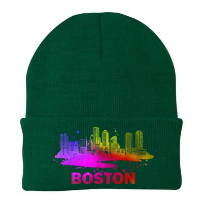 Colorful Boston Cityscape Boston Massachusetts Skyline Knit Cap Winter Beanie