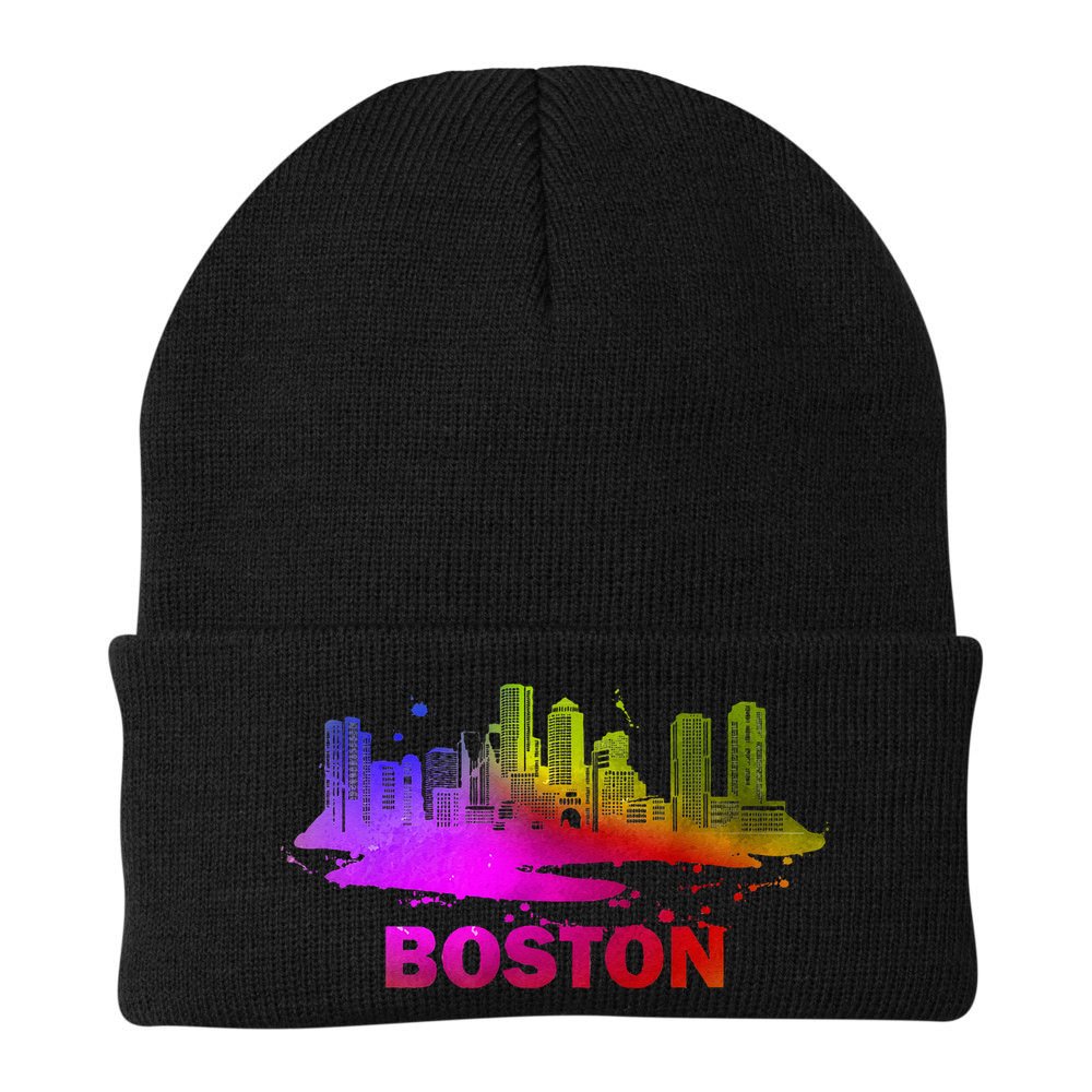Colorful Boston Cityscape Boston Massachusetts Skyline Beanie