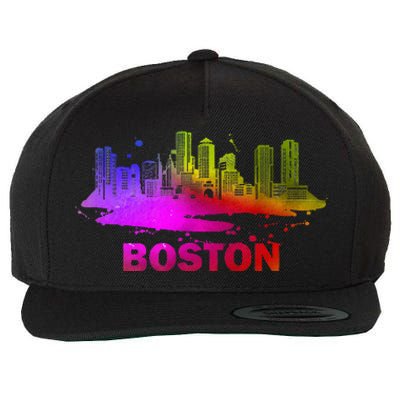 Colorful Boston Cityscape Boston Massachusetts Skyline Wool Snapback Cap