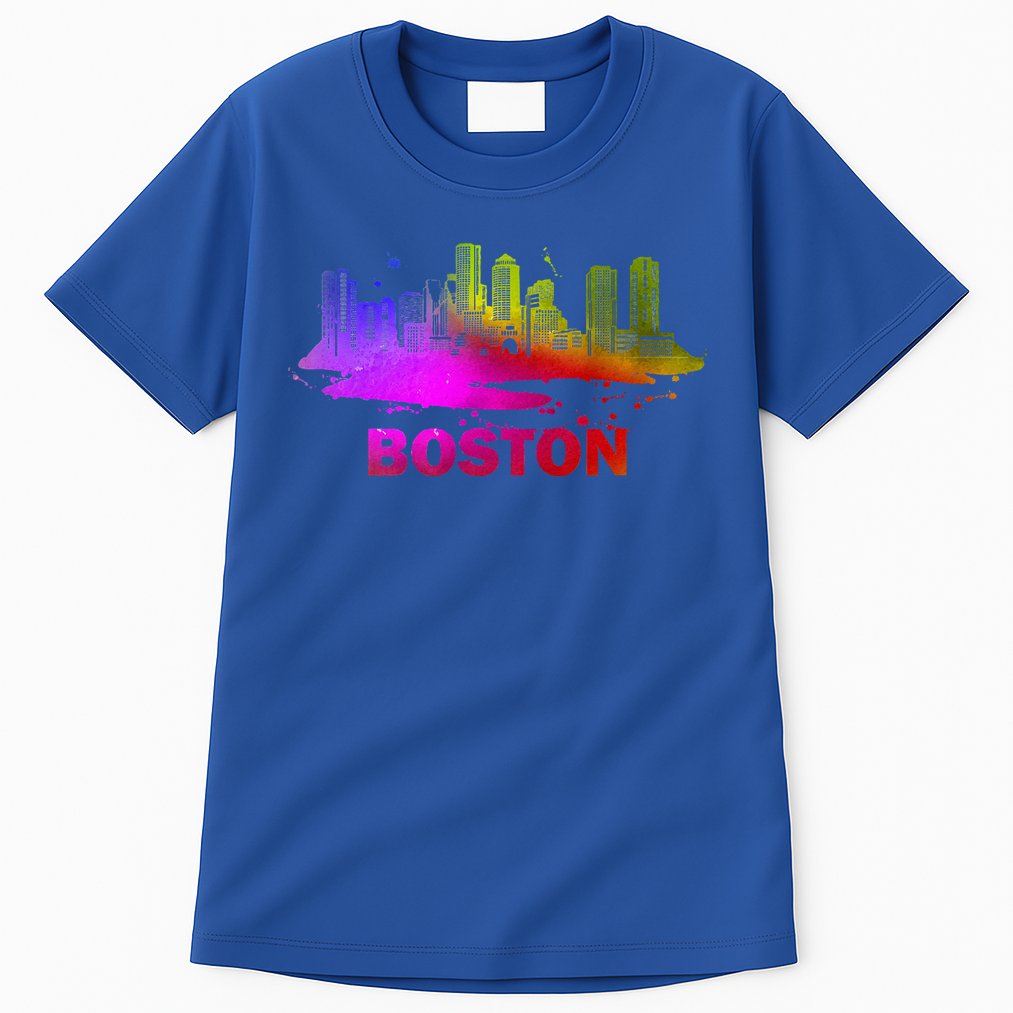 Colorful Boston Cityscape Boston Massachusetts Skyline Tall T-Shirt