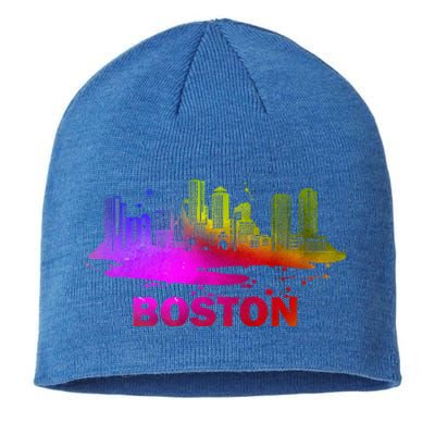 Colorful Boston Cityscape Boston Massachusetts Skyline Sustainable Beanie