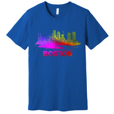 Colorful Boston Cityscape Boston Massachusetts Skyline Premium T-Shirt