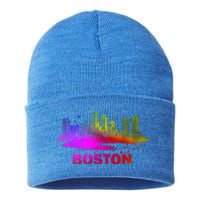 Colorful Boston Cityscape Boston Massachusetts Skyline Sustainable Knit Beanie