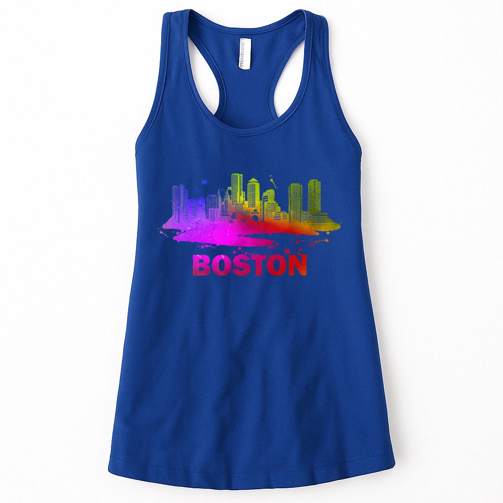 Colorful Boston Cityscape Boston Massachusetts Skyline Womens Tank Top