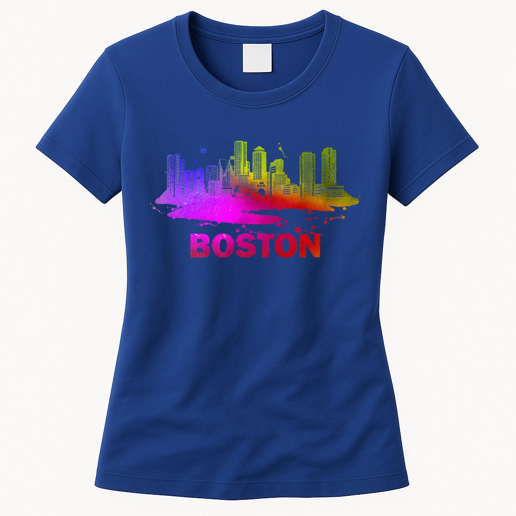 Colorful Boston Cityscape Boston Massachusetts Skyline Womens T-Shirt
