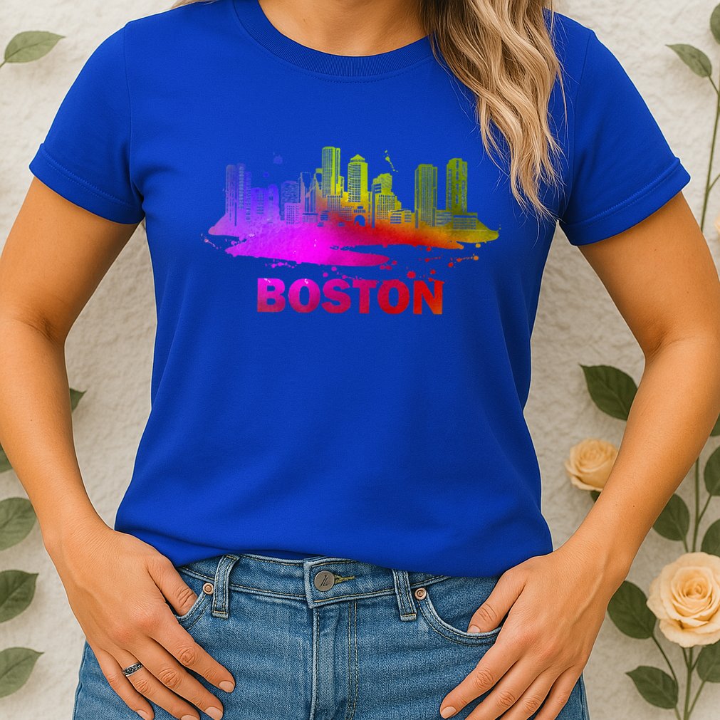 Colorful Boston Cityscape Boston Massachusetts Skyline Womens T-Shirt
