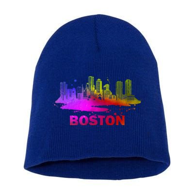 Colorful Boston Cityscape Boston Massachusetts Skyline Short Acrylic Beanie