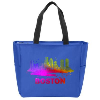 Colorful Boston Cityscape Boston Massachusetts Skyline Zip Tote Bag