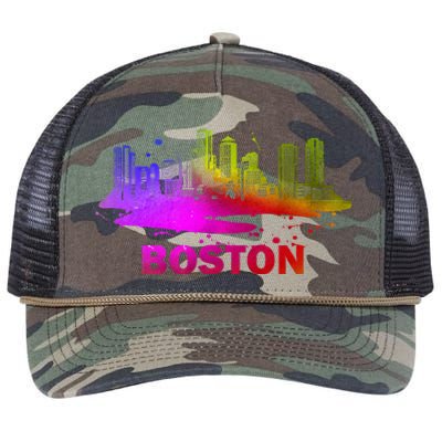 Colorful Boston Cityscape Boston Massachusetts Skyline Retro Rope Trucker Hat Cap