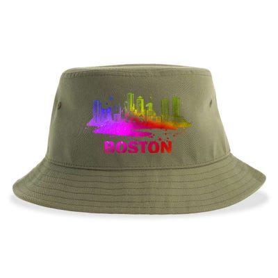 Colorful Boston Cityscape Boston Massachusetts Skyline Sustainable Bucket Hat