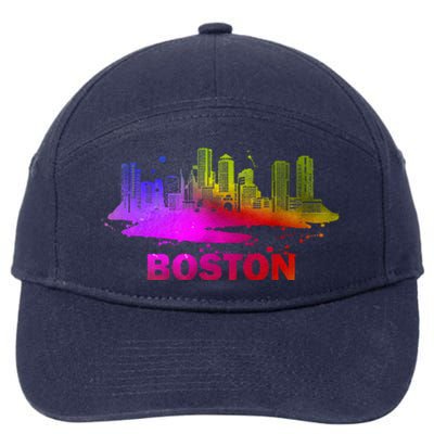 Colorful Boston Cityscape Boston Massachusetts Skyline 7-Panel Snapback Hat