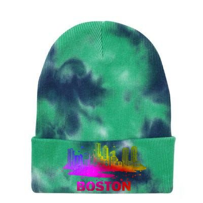 Colorful Boston Cityscape Boston Massachusetts Skyline Tie Dye 12in Knit Beanie