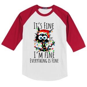 Christmas Black Cat ItS Fine IM Fine Everything Is Fine Kids Colorblock Raglan Jersey