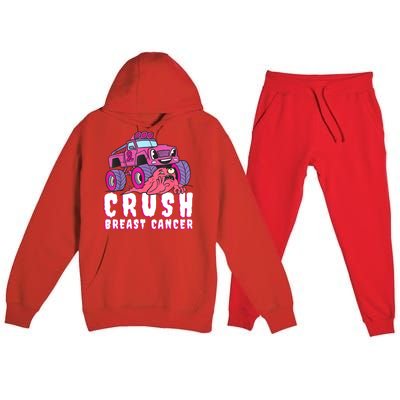 Crush Breast Cancer Awareness Monster Truck October Pink Premium Hooded Sweatsuit Set