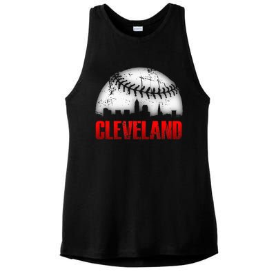 Cleveland Baseball City Skyline Ladies PosiCharge Tri-Blend Wicking Tank