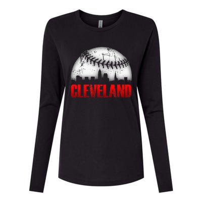 Cleveland Baseball City Skyline Womens Cotton Relaxed Long Sleeve T-Shirt