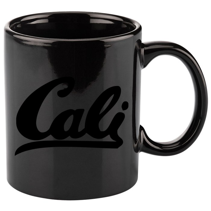 CALI Black 11oz C Handle Ceramic Mug
