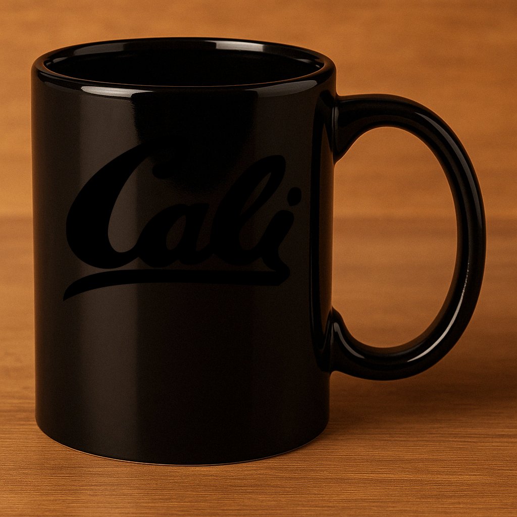 CALI Black 11oz C Handle Ceramic Mug