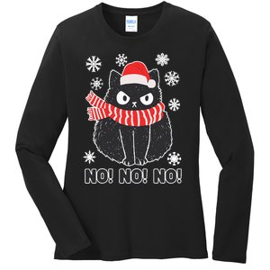 Cute Black Cat Xmas Christmas Xmas Outfit Ladies Long Sleeve Shirt