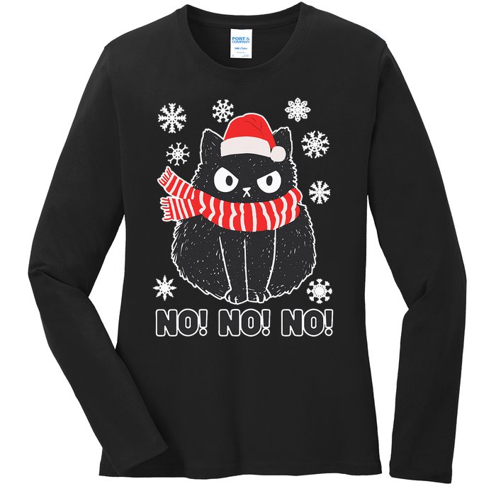 Cute Black Cat Xmas Christmas Xmas Outfit Ladies Long Sleeve Shirt