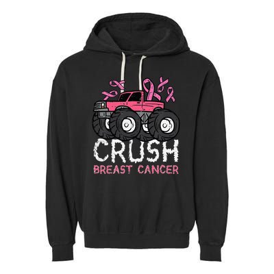 Crush Breast Cancer Awareness Monster Truck Garment-Dyed Fleece Hoodie