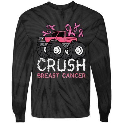 Crush Breast Cancer Awareness Monster Truck Tie-Dye Long Sleeve Shirt