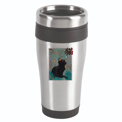 Cherry Blossom Cat Vintage Woodblock Japanese Graphical Art 16oz Travel Tumbler