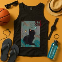 Cherry Blossom Cat Vintage Woodblock Japanese Graphical Art Tank Top