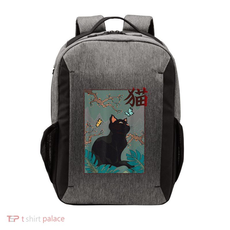 Cherry Blossom Cat Vintage Woodblock Japanese Graphical Art Vector Backpack