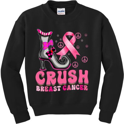 Crush Breast Cancer Warrior Support Witch Halloween Ribbon Kids Sweatshirt