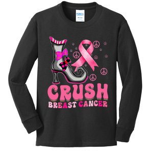 Crush Breast Cancer Warrior Support Witch Halloween Ribbon Kids Long Sleeve Shirt