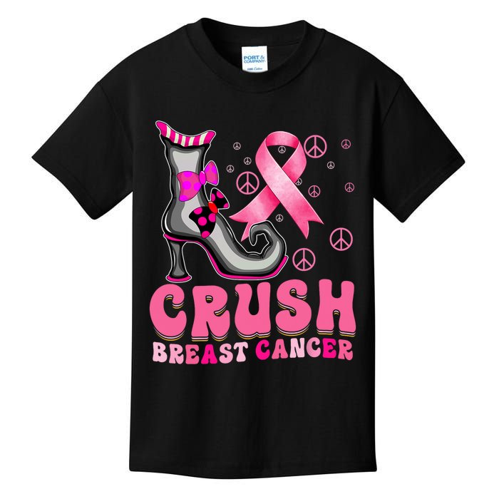 Crush Breast Cancer Warrior Support Witch Halloween Ribbon Kids T-Shirt