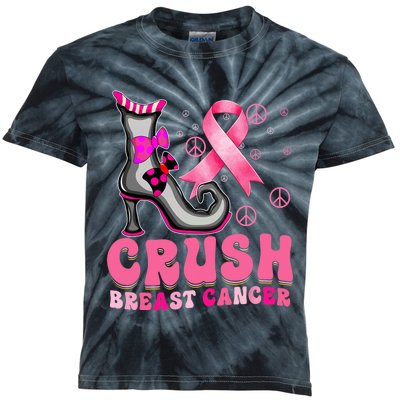 Crush Breast Cancer Warrior Support Witch Halloween Ribbon Kids Tie-Dye T-Shirt