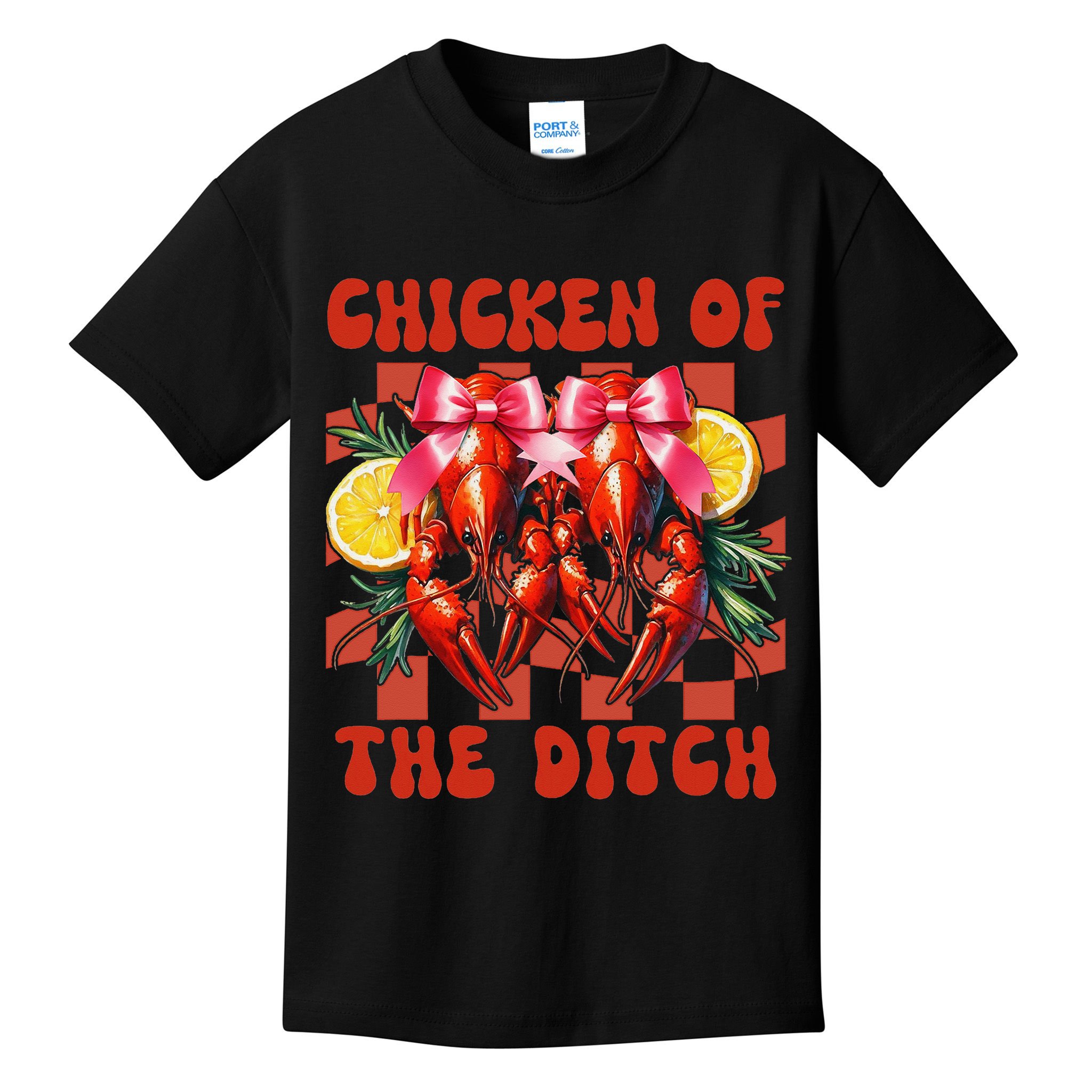 Crawfish Boil Coquette Bow Cajun Seafood Chicken Of Ditch Kids T-Shirt