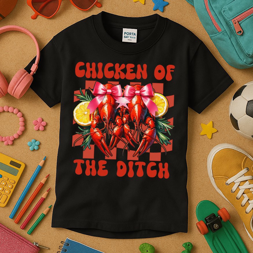 Crawfish Boil Coquette Bow Cajun Seafood Chicken Of Ditch Kids T-Shirt