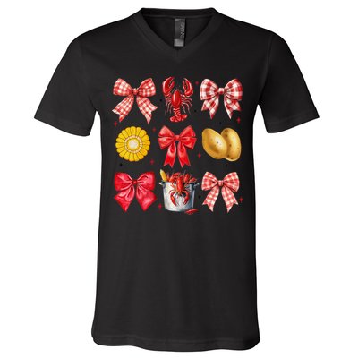 Coquette Bow Crawfish Boil Girl Aesthetic Funny Girl Women V-Neck T-Shirt