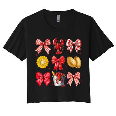 Coquette Bow Crawfish Boil Girl Aesthetic Funny Girl Women Women's Crop Top Tee