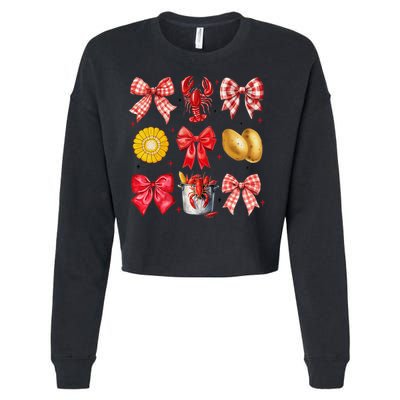 Coquette Bow Crawfish Boil Girl Aesthetic Funny Girl Women Cropped Pullover Crew