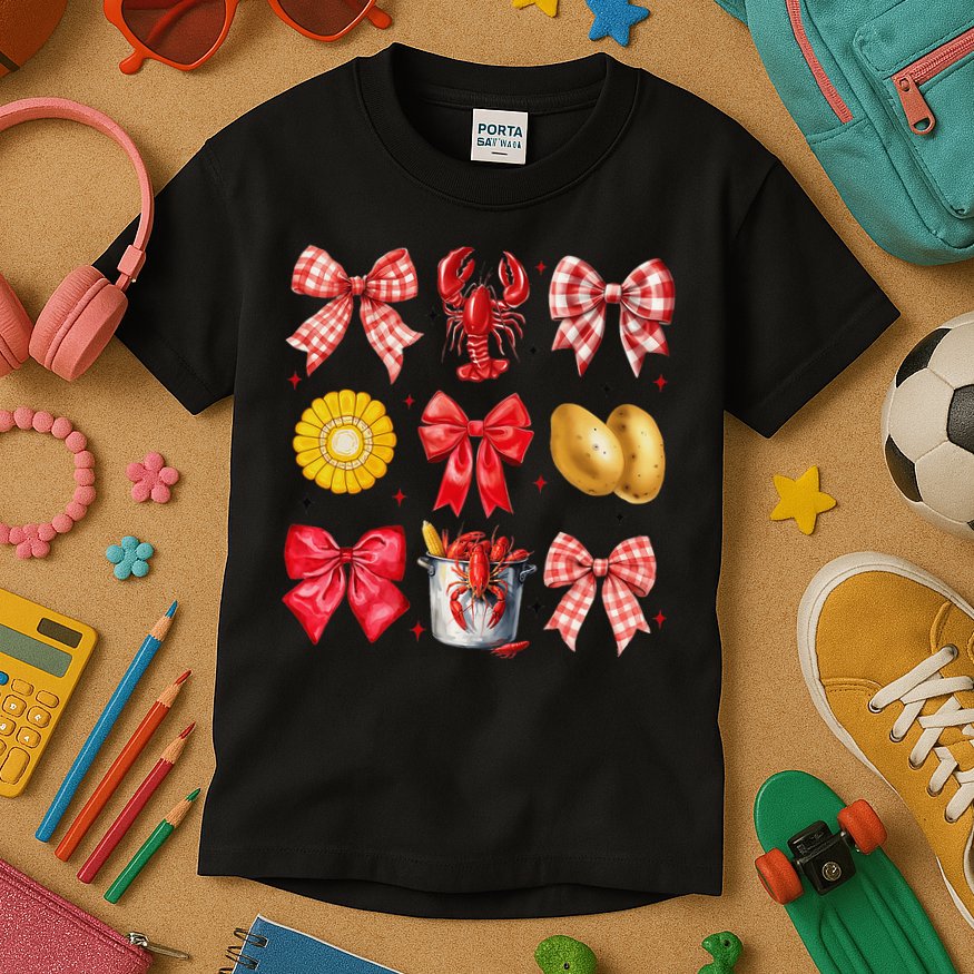 Coquette Bow Crawfish Boil Girl Aesthetic Funny Girl Women Kids T-Shirt